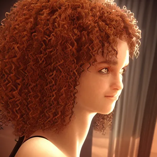 Prompt: realistic character in a 90's hotel, curly hair, detailed, artstation, nostalgic lighting