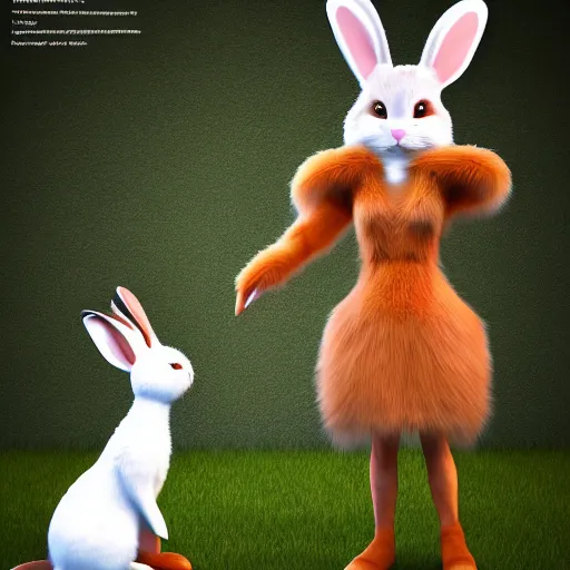 Image similar to beautiful fit furry female anthropomorphic rabbit wearing dress, full body, ultra realistic, vray, 5 5 mm