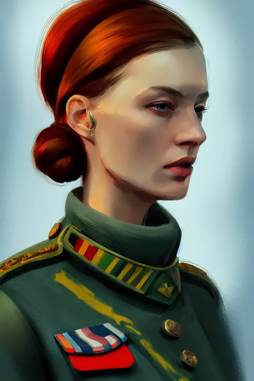 Prompt: concept art by jama jurabaev, cel shaded, cinematic shot, trending on artstation, high quality, brush stroke, hyperspace, vibrant colors, portrait of a beautiful nordic woman wearing world war 1 uniform