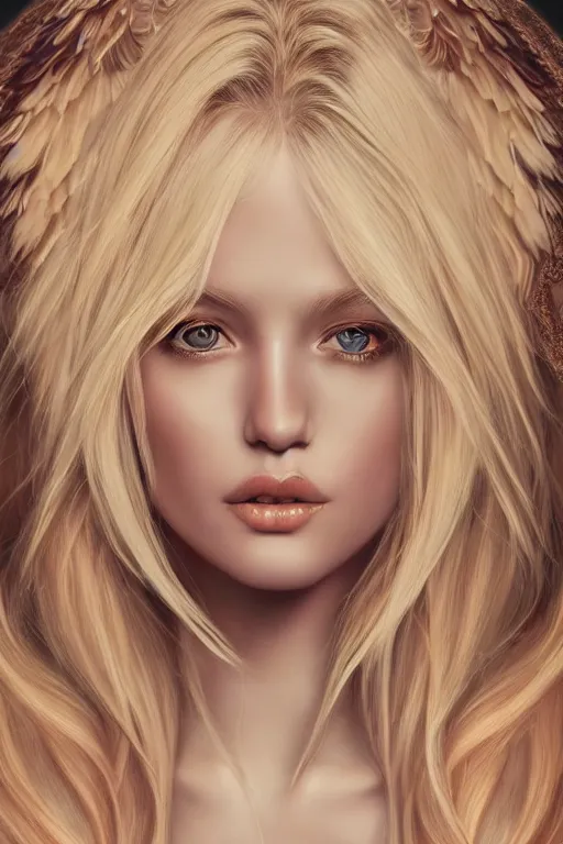 Prompt: realistic painting of a holy blonde female angel, godray, beautiful, detailed, octane render, by artgerm, elegant, matte, symmetrical realistic facial features, biblical