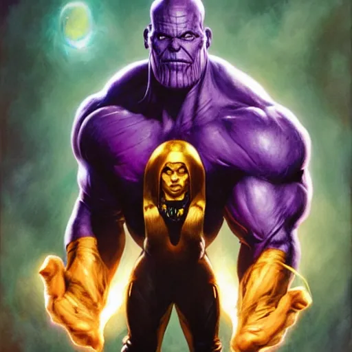 Prompt: Thanos, artwork by Dave Dorman,