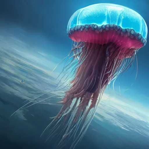 Prompt: A giant jellyfish attacking an airplane, hyperdetailed, artstation, cgsociety, 8k