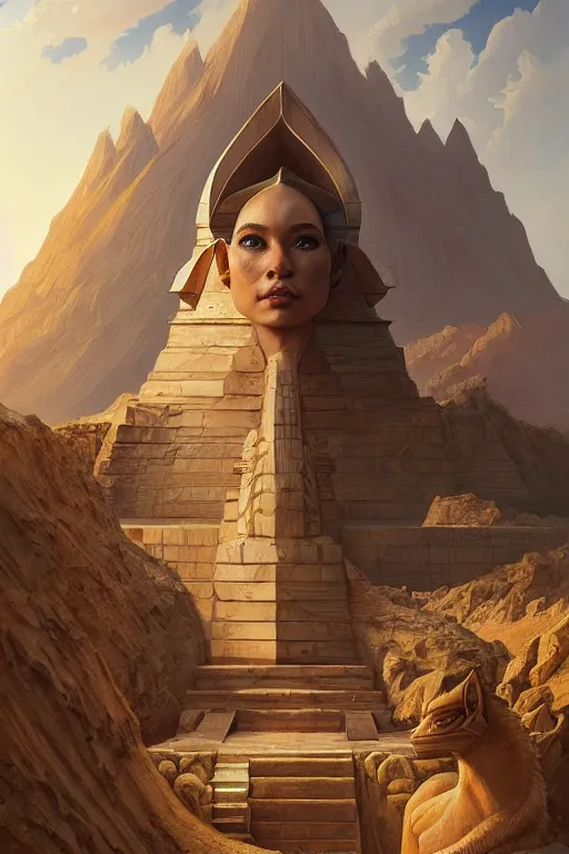 Image similar to legendary sphinx, highly detailed, d & d, fantasy, highly detailed, digital painting, trending on artstation, concept art, sharp focus, illustration, global illumination, ray tracing, realistic shaded, art by artgerm and greg rutkowski and fuji choko and viktoria gavrilenko and hoang lap