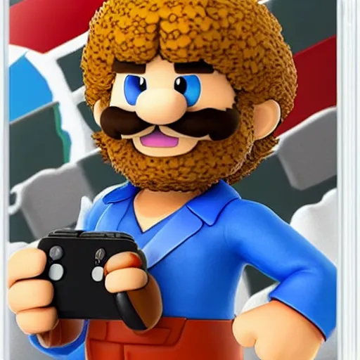 Image similar to Bob Ross as a Super Smash bros ultimate character, Nintendo switch