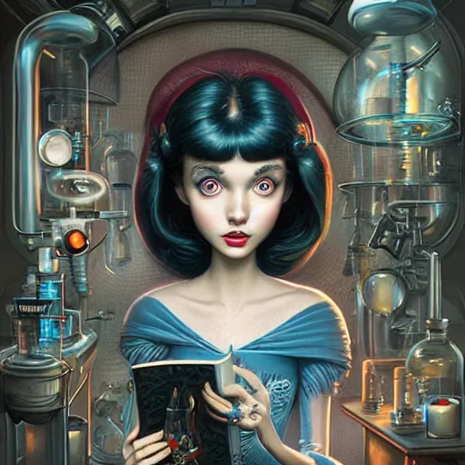 Image similar to Lofi portrait in laboratory, Pixar style by Joe Fenton and Stanley Artgerm and Tom Bagshaw and Tim Burton