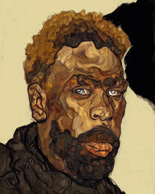 Image similar to portrait of mr. t - rex egon schiele in the style of greg rutkowski