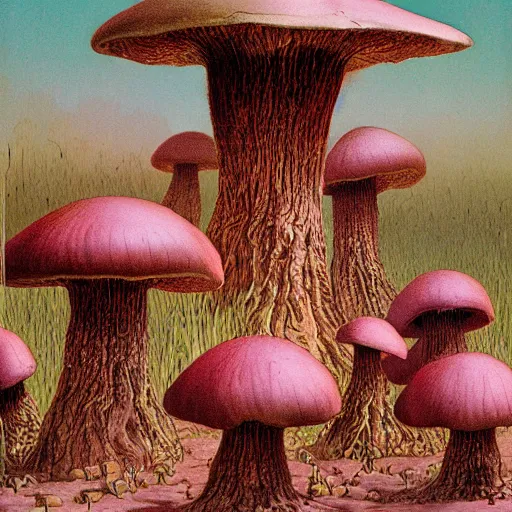 Image similar to woman commands little mushroom soldiers, by wayne barlowe