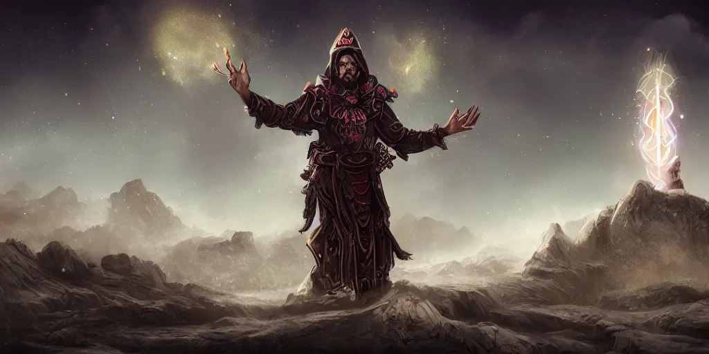 Prompt: cosmic priest, fantasy apocalypse, digital art, 4 k