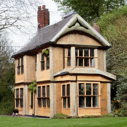 Prompt: an english victorian house built with wooden pallets