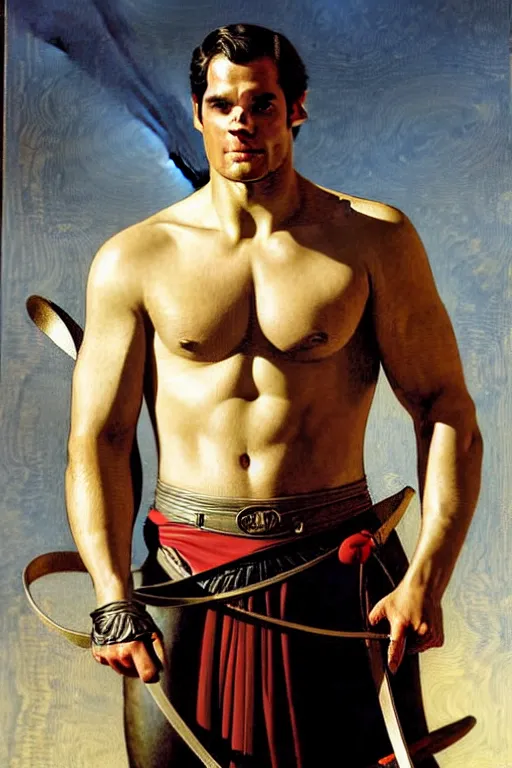 Prompt: henry cavill as gladiator, short hair, painting by j. c. leyendecker