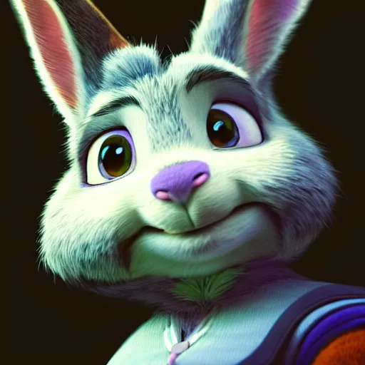 Image similar to A portrait of Judy Hopps, up close, sharp focus, soft lighting, beautiful lighting, backlit fur, extremely detailed furry art, furaffinity, trending on artstation, greg rutkowski, award winning painting