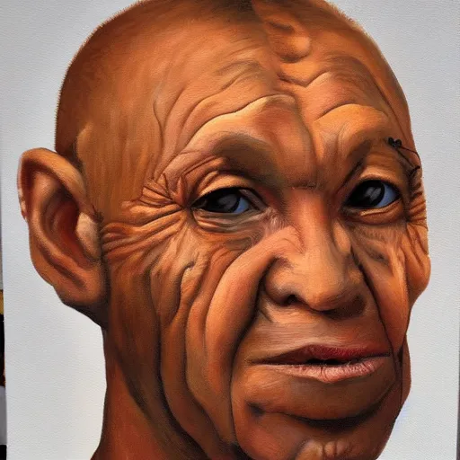 Prompt: a realistic painting of a human made of poo