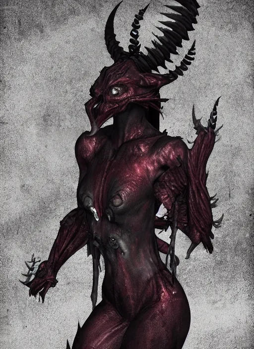 Image similar to female demon by Felix englund, full body, detailed, 8k, dark atmosphere, trending on artstation, felix englund style, high resolution, face face, full body, background