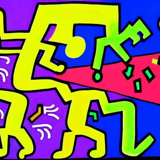 Prompt: HDR robot painting by Keith Haring