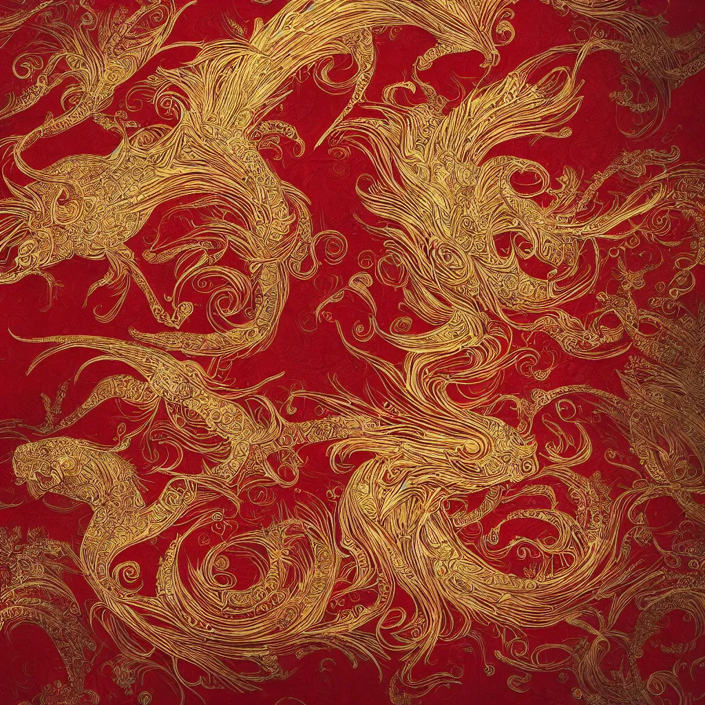 Prompt: a beautiful red tang dao design, gold silk pattern, highly detailed, fantasy, intricate, elegant, digital painting, artstation, concept art, matte, sharp focus, illustration, 8 k