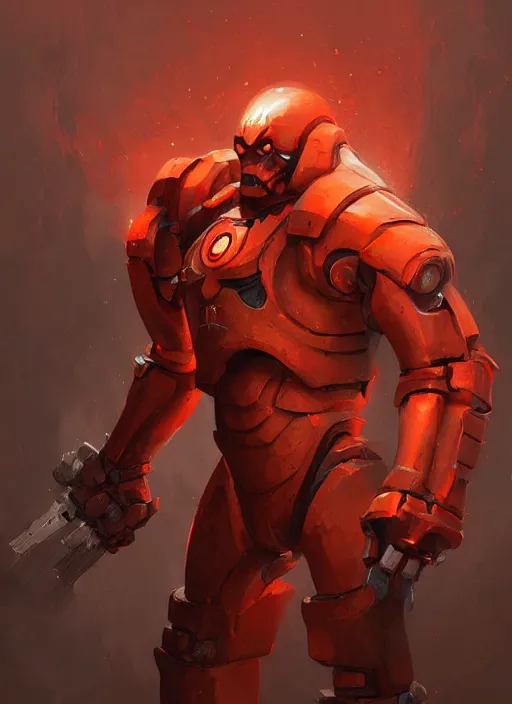 Image similar to An intimidating orange warforged with red eyes, elegant, digital painting, concept art, smooth, sharp focus, illustration, from StarCraft by Ruan Jia and Mandy Jurgens and Artgerm and William-Adolphe Bouguerea