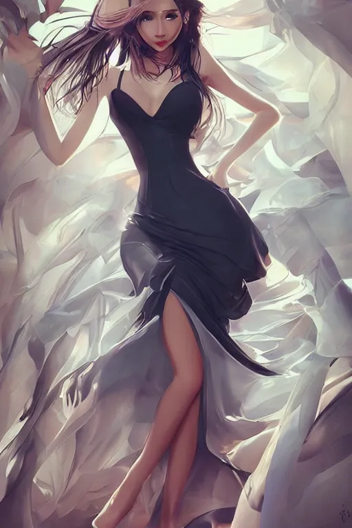 Prompt: Seductive and alluring bodycon dress in low skirt, by artgerm, WLOP and Ross Tran