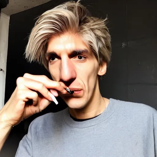 Prompt: a photo of xqc smoking a cigarrette, high level of coherency