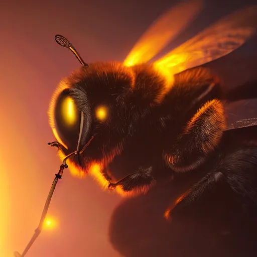 Prompt: Close up shot of Adorable Bee, ultra high detail, huggy wuggy from poppy playtime video game, ultra high detailed, glowing lights, oil painting, Greg Rutkowski, Charlie Bowater, Beeple, unreal 5, DAZ, hyperrealistic, octane render, RPG portrait, dynamic lighting, fantasy art, beautiful face