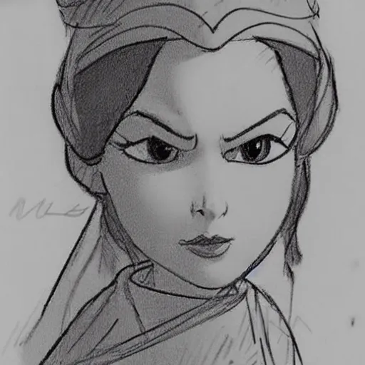 Image similar to milt kahl sketch of princess padme from star wars episode 3