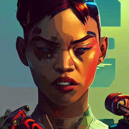 Image similar to cyborg portrait stylize, art gta 5 cover, official fanart behance hd artstation by jesper ejsing, by rhads, makoto shinkai and lois van baarle, ilya kuvshinov, ossdraws, borderlands and by feng zhu and loish and laurie greasley, victo ngai, andreas rocha, john harris