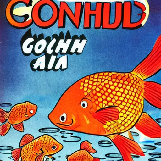 Prompt: comic book cover about goldfish