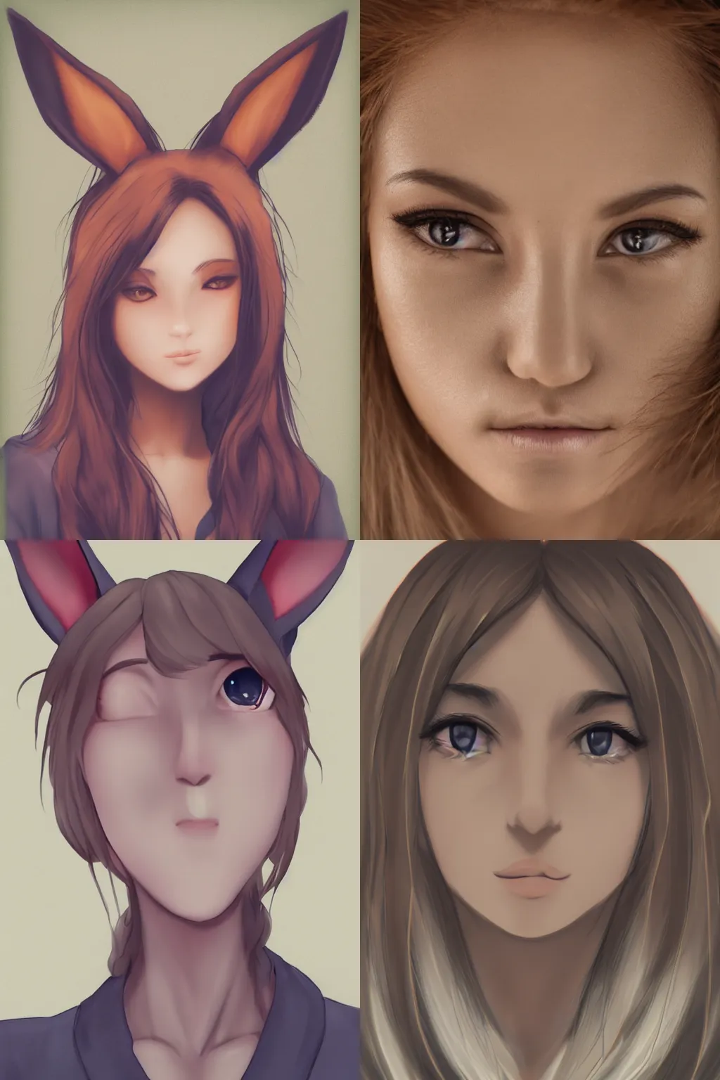 Prompt: close up face of a woman (((anthro))) (eevee), portrait,