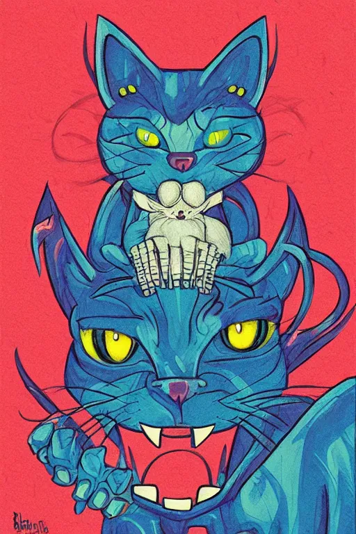 Image similar to demon cat, art by brian miller, colorful, illustration, highly detailed, simple, no jagged lines, smooth