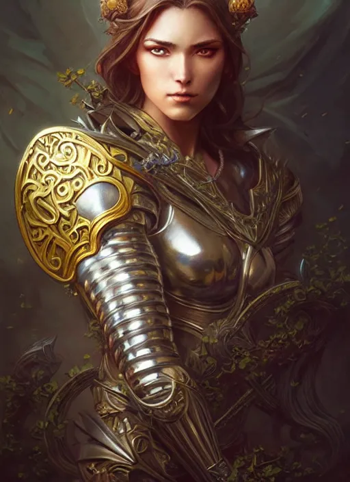 Image similar to Muscular and powerful medieval knight portrait, art nouveau, fantasy, intricate flower designs, elegant, highly detailed, sharp focus, art by Artgerm and Greg Rutkowski