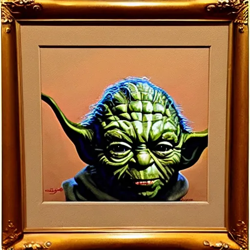 Image similar to ultra realistic portrait painting oftommy lee jones as yoda, art by frank frazetta, 4 k, ultra realistic, highly detailed, epic lighting