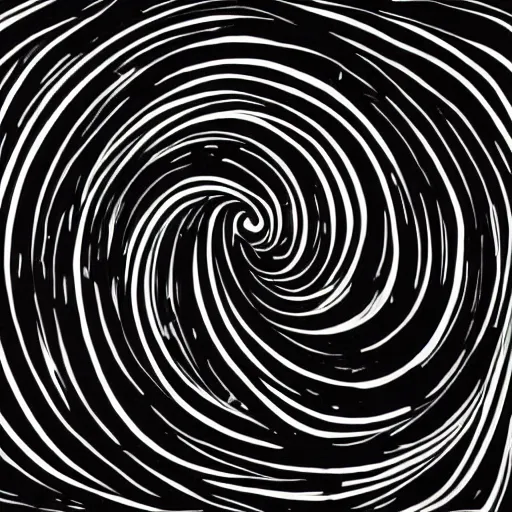 Image similar to mysterious time traveler, painted in black and white, swirls