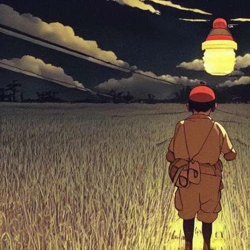 Prompt: Film still from Grave of the Fireflies (1988), evening, Studio Ghibli, Artstation