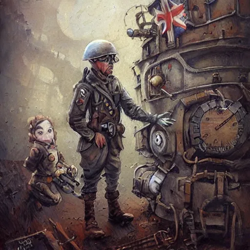 Image similar to wwii, steampunk, oil painting. by tony sandoval