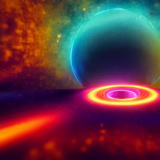 Image similar to the death of a giant black hole just before the big bang, unreal engine, octane render, vray, cinematic, epic, rule of thirds, vivid colors, neon colors