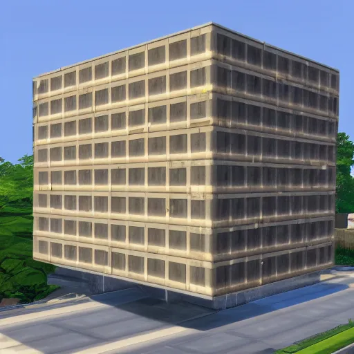 Image similar to a dystopian soviet brutalist house in the Sims 4, very detailed, high quality photo, designed by David Adjaye, architecture by Kengo Kuma