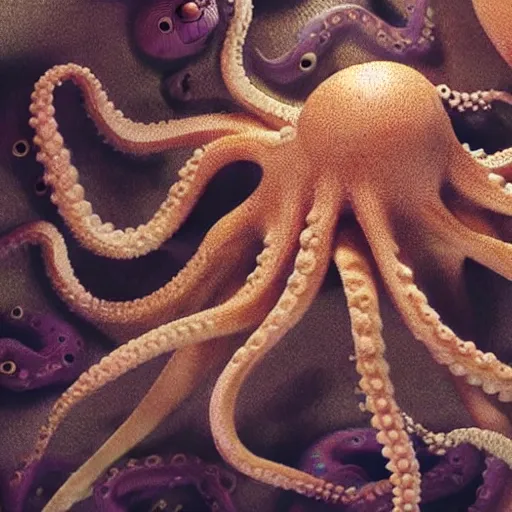 Image similar to claymation animation still of a octopus, beautiful ambient light