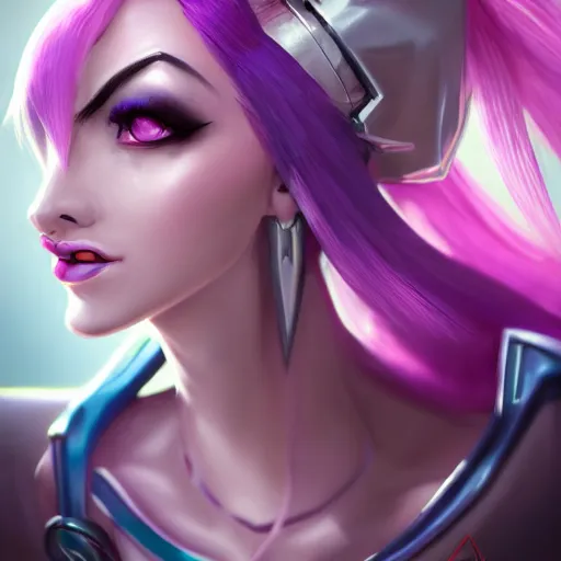 Image similar to portrait of Jinx from League of Legends, by Fortiche Studio, by Riot Games, from Netflix's Arcane, trending on artstation,fine details, realistic shaded, fine-face, painted texture, pretty face