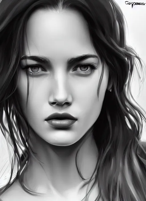 Image similar to up close portrait of a beautiful woman in black and white, art by diego fazio and diegoKoi and oscar Ukono, concept art, sharp focus, artgerm, 8k highly detailed