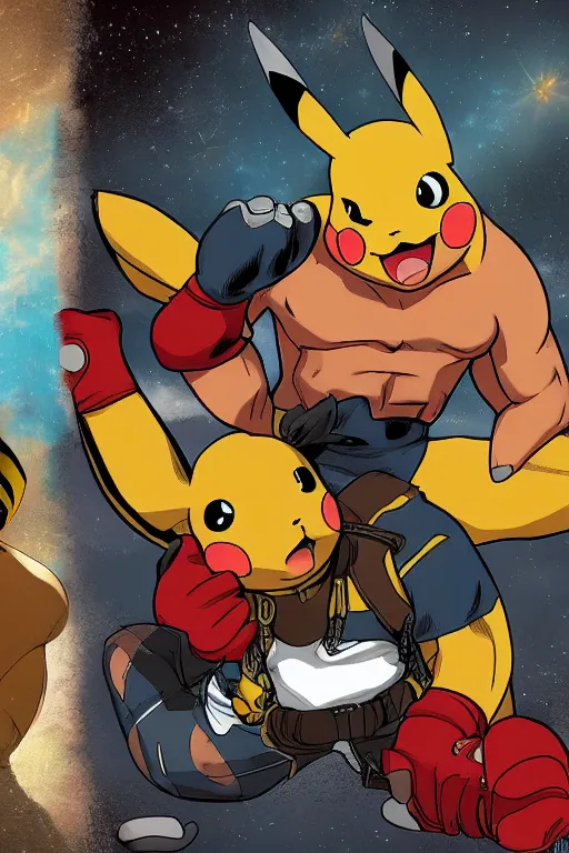 Image similar to Breathtaking comic book style of Pikachu and Dwayne Johnson fusion, high quality, 8k, very detailed