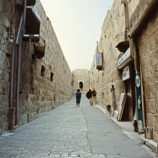 Prompt: a Jerusalem street in the 1990s, film photography