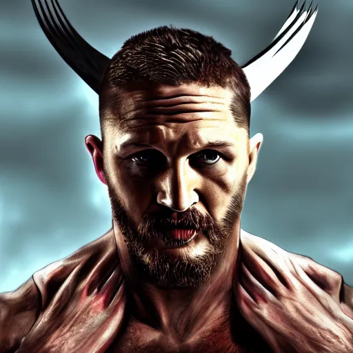 Image similar to Tom Hardy in wolverine suit Digital art 4K quality Photorealism