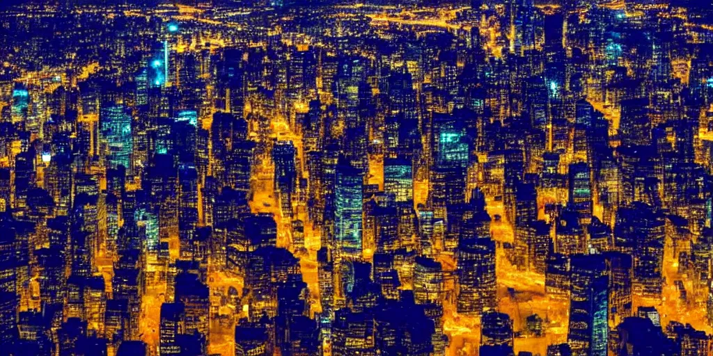 Prompt: futuristic city view at night from a plane