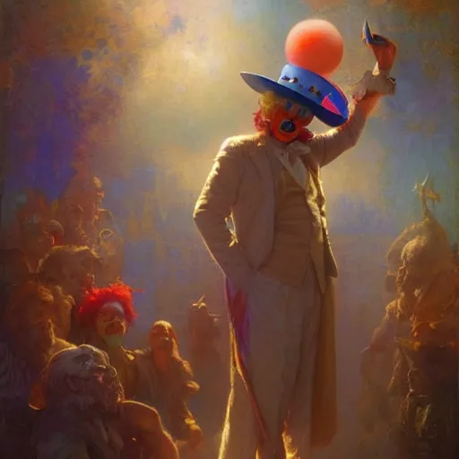 Image similar to uncle sam as a clown, radiant light, caustics, heroic, bright iridescent light, by gaston bussiere, bayard wu, greg rutkowski, maxim verehin