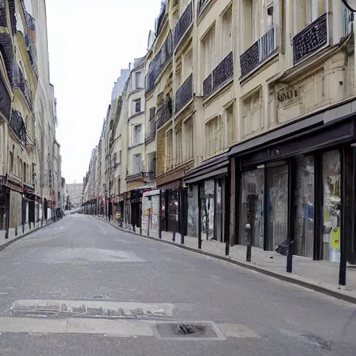 Prompt: une rue de paris vide en l'annee 2 0 4 2