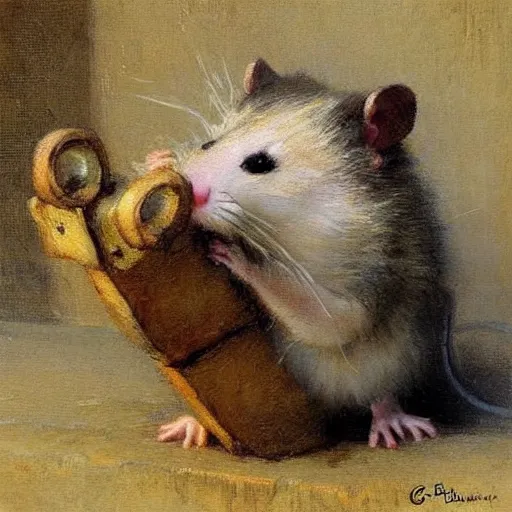 Prompt: Cute Pet Rat painting by Gaston Bussiere