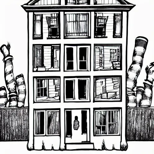 Image similar to a drawing of a house with a lot of windows, illustration by dr seuss, behance contest winner, whimsical