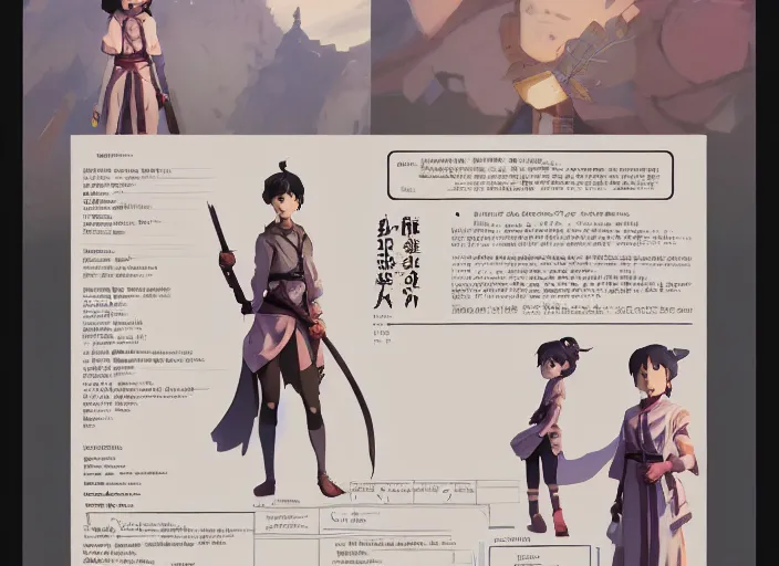 Image similar to character sheet for a beautiful girl, for genshin impact by greg rutkowski, james gilleard, atey ghailan, makoto shinkai, goro fujita, studio ghibli, rim light, exquisite lighting, clear focus, very coherent, plain background, soft painting by huang guangjian and gil elvgren and sachin teng