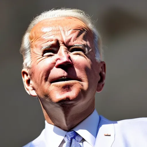 Prompt: Closeup shot of Joe Biden looking down with his tongue sticking out