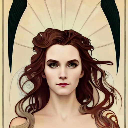 Image similar to an art nouveau, ( streamline moderne ) portrait in the style of anna dittmann and charlie bowater and alphonse mucha. very large, clear, expressive, and intelligent eyes. symmetrical, centered, ultrasharp focus, dramatic lighting, photorealistic digital matte painting, intricate ultra detailed background.