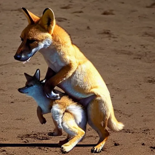 Image similar to baby riding on a dingo